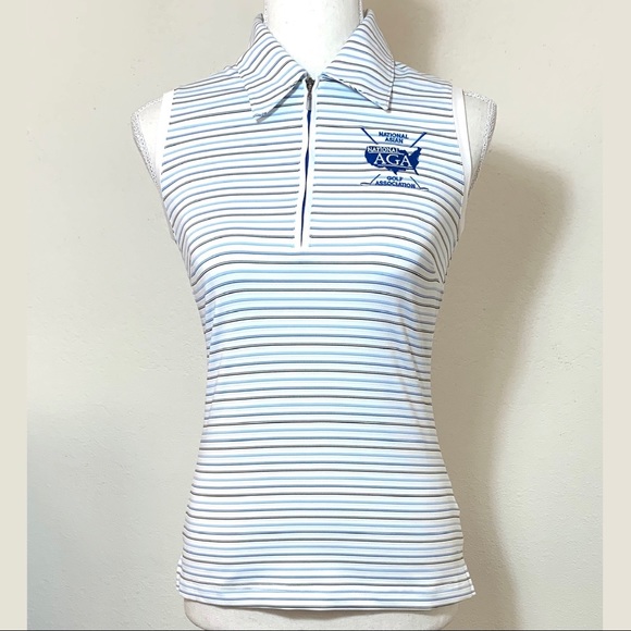 NEW Size XS Adidas National Asian Golf Association Sleeveless Striped Polo Shirt - Picture 3 of 11